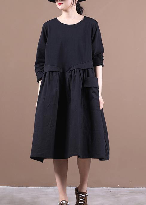 Loose O Neck Patchwork Spring Dresses Work Outfits Black Dresses
