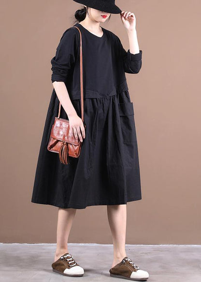 Loose O Neck Patchwork Spring Dresses Work Outfits Black Dresses