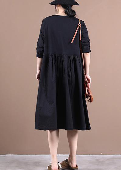 Loose O Neck Patchwork Spring Dresses Work Outfits Black Dresses