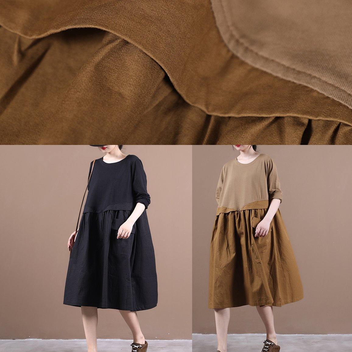 Loose O Neck Patchwork Spring Dresses Work Outfits Black Dresses