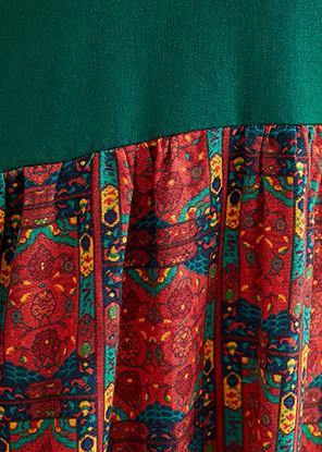 Loose O Neck Quilting Dresses Catwalk Blackish Green Patchwork Print Dresses