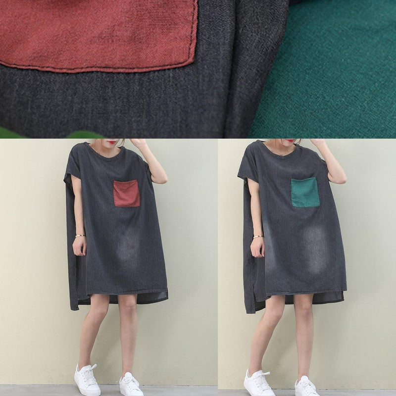 Loose O Neck Red Pockets Cotton Quilting Dresses Inspiration Denim Black Dress
