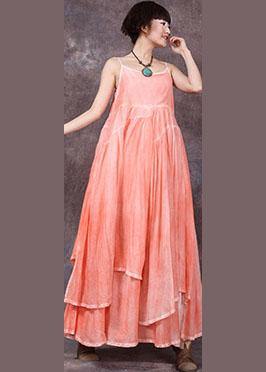 Loose Orange Asymmetric Hem Linen Dresses Sleeveless Dresses Summer Dress