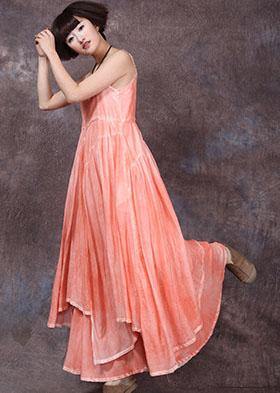 Loose Orange Asymmetric Hem Linen Dresses Sleeveless Dresses Summer Dress