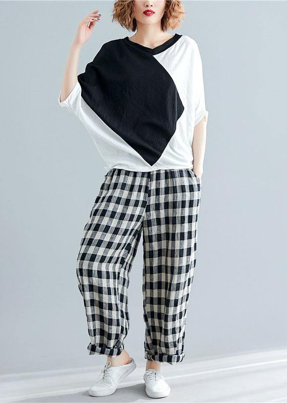 Loose Patchwork Cotton Clothes Sewing Black Shirts Summer