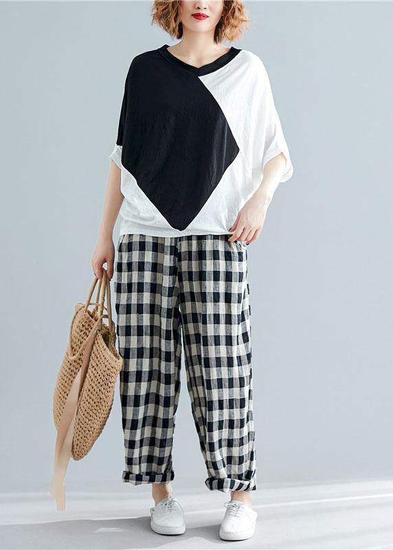Loose Patchwork Cotton Clothes Sewing Black Shirts Summer