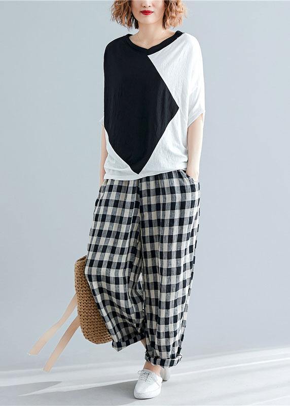 Loose Patchwork Cotton Clothes Sewing Black Shirts Summer