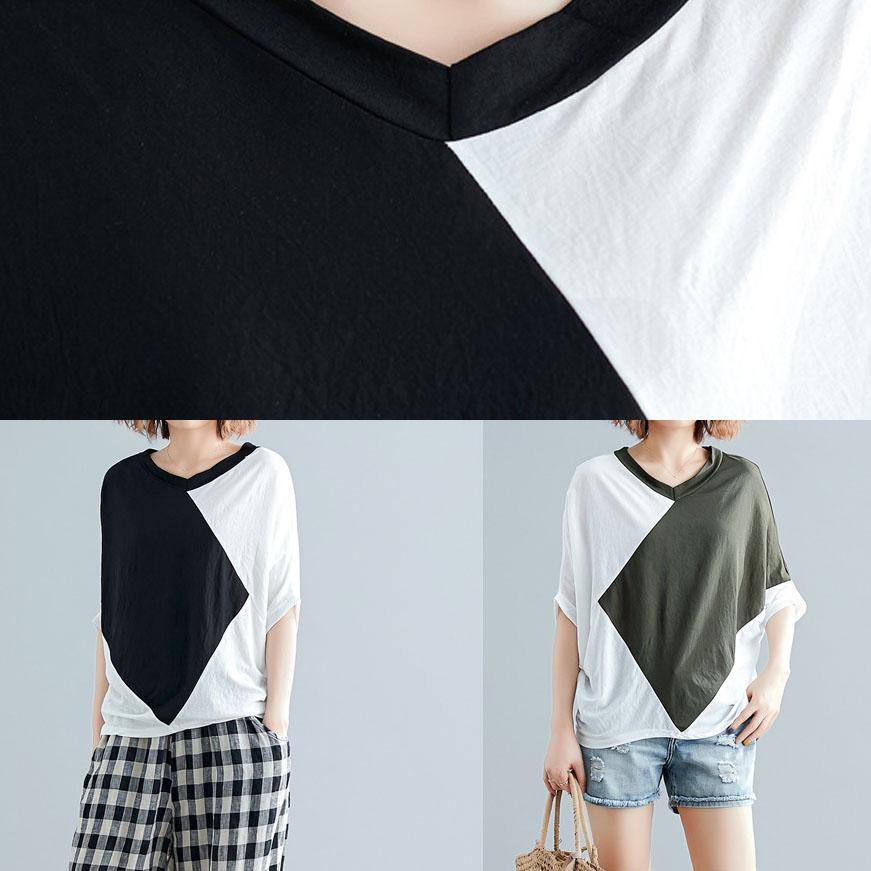 Loose Patchwork Cotton Clothes Sewing Black Shirts Summer