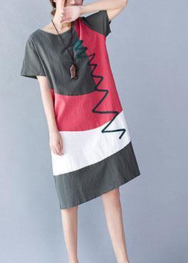 Loose Patchwork Linen Cotton Dresses Design Green Dresses Summer