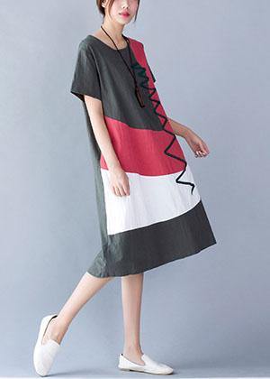 Loose Patchwork Linen Cotton Dresses Design Green Dresses Summer