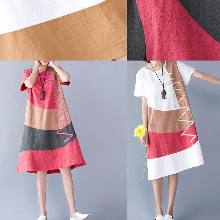 Loose Patchwork Linen Cotton Dresses Design Green Dresses Summer