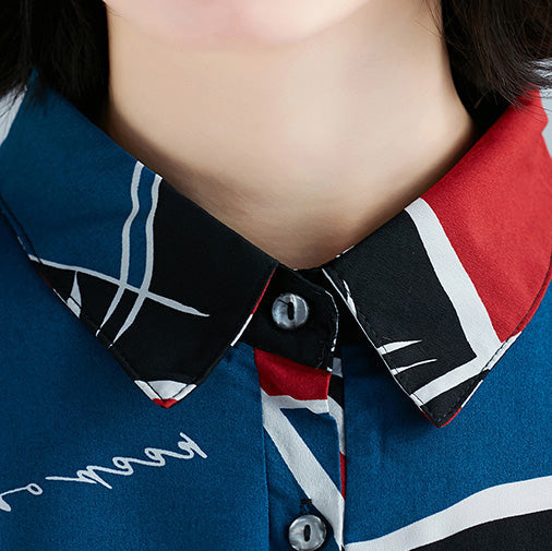Loose Print Chiffon Clothes for Sweets Wardrobes Ruffles Chiffon Lapel Collar Dress
