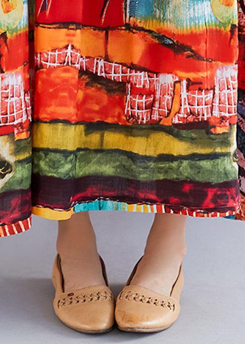 Loose Prints Cotton Linen Quilting Dresses Short Sleeve Big Hem Loose Summer Dress