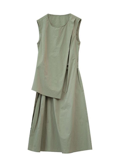 Loose Red Cotton Long Shirts O Neck Asymmetric Maxi Summer Dress