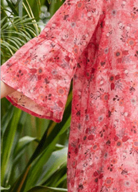 Loose Red Print Linen Clothes for O Neck Half Sleeve Patchwork Loose Summer Dresses
