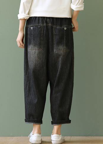 Loose Retro Washed White Stitching Denim Cropped Pants
