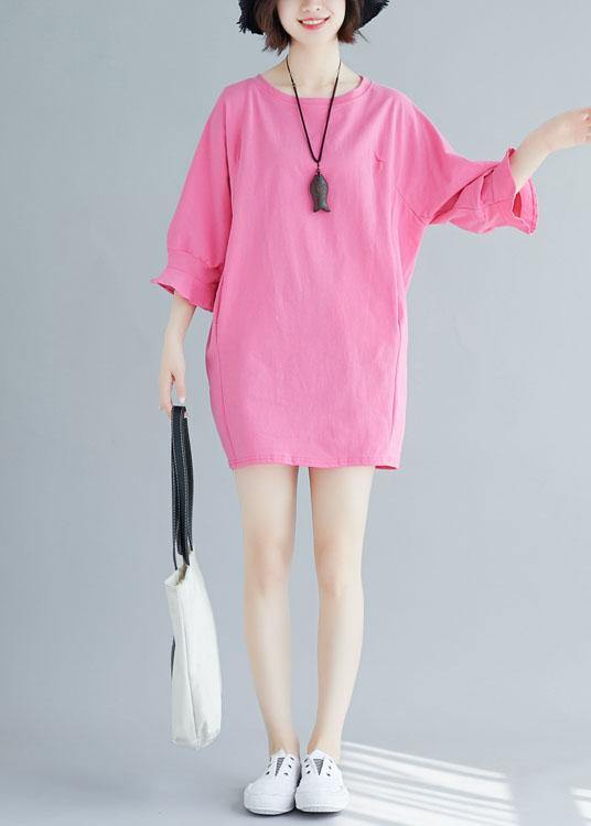 Loose Rose Cotton Long Shirts Flare Sleeve Midi Summer Dresses