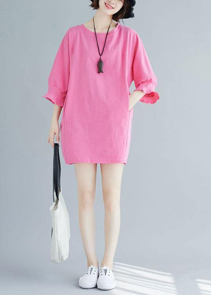 Loose Rose Cotton Long Shirts Flare Sleeve Midi Summer Dresses