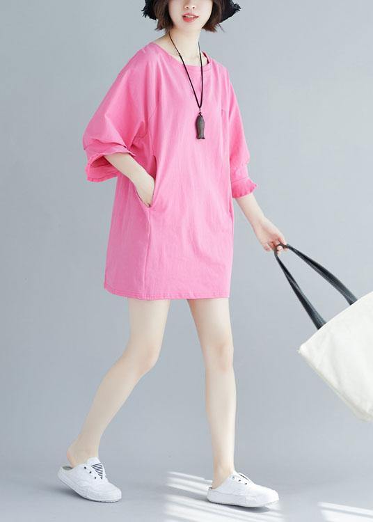 Loose Rose Cotton Long Shirts Flare Sleeve Midi Summer Dresses