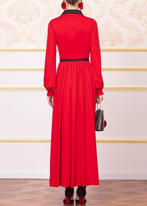 Loose Ruffles Cotton Polo Collar Dresses Wardrobes Red Robe Dress