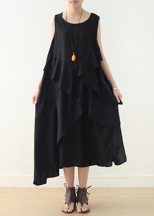Loose Sleeveless Chiffon Long Shirts Catwalk Black Asymmetric Hem Art Dress Summer