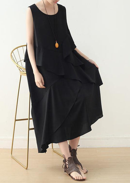 Loose Sleeveless Chiffon Long Shirts Catwalk Black Asymmetric Hem Art Dress Summer