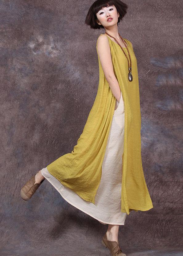 Loose Sleeveless Linen Clothes for Sewing Yellow Dresses Summer