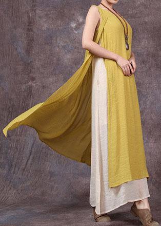 Loose Sleeveless Linen Clothes for Sewing Yellow Dresses Summer