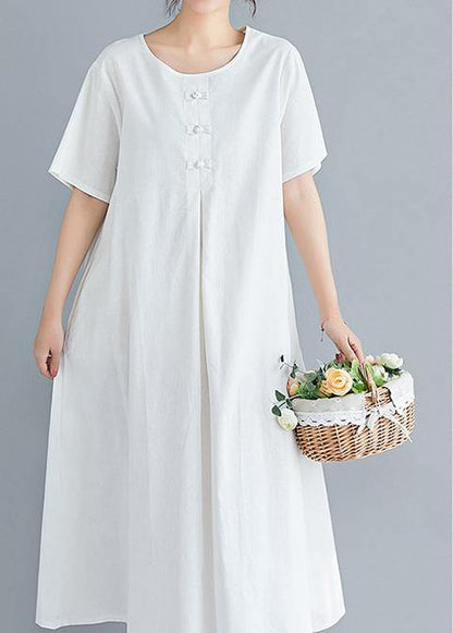 Loose Color Cotton Clothes Tutorials White Art Dress Summer
