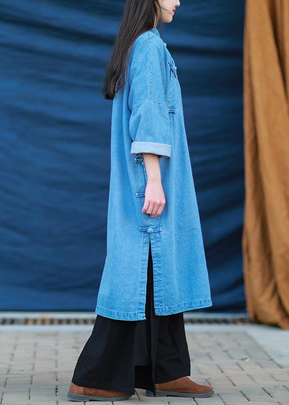Loose Stand Collar Tunic Photography Denim Light Blue Dress