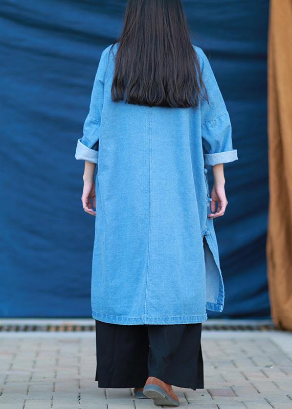 Loose Stand Collar Tunic Photography Denim Light Blue Dress