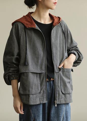 Loose Striped Fine Trench Coat Photography Hooded Patchwork Coats