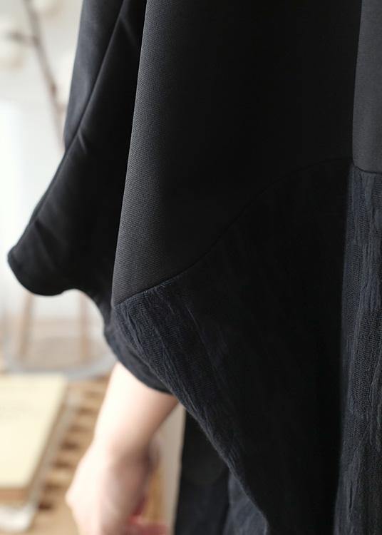 Loose V Neck Patchwork Linen Clothes Photography Black Dress Fall