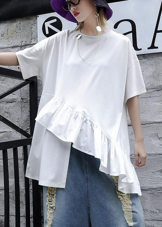 Loose White Cotton Shirts Half Sleeve Daily Summer Tops