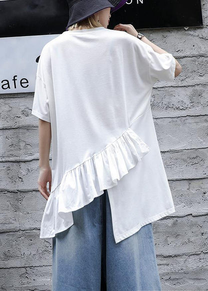 Loose White Cotton Shirts Half Sleeve Daily Summer Tops