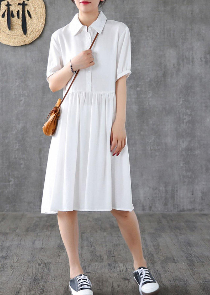Loose White Lapel Cinched Dress