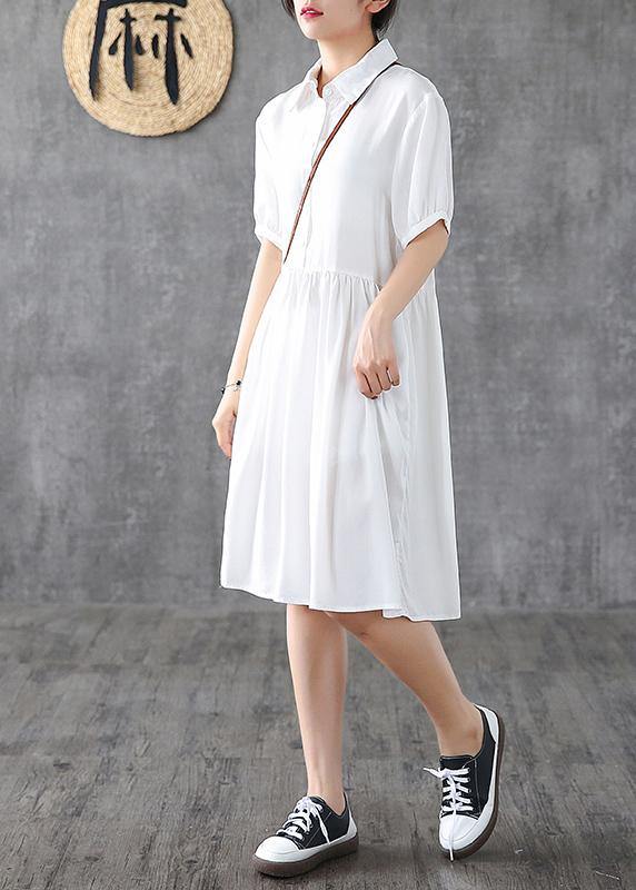 Loose White Lapel Cinched Dress