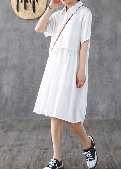 Loose White Lapel Cinched Dress