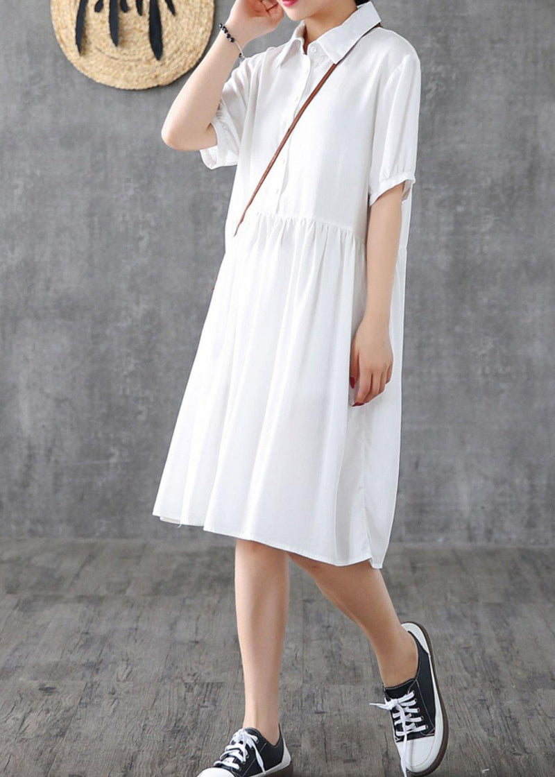 Loose White Lapel Cinched Dress
