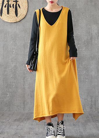 Loose Yellow Clothes V Neck Sleeveless Loose Dress