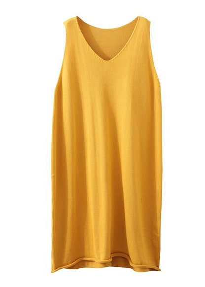 Loose Yellow Clothes V Neck Sleeveless Loose Dress