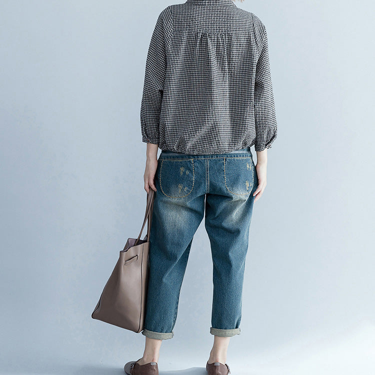 Loose Yellow Linen Long Shirts Tutorials Long Sleeve Loose Stand Collar Blouses