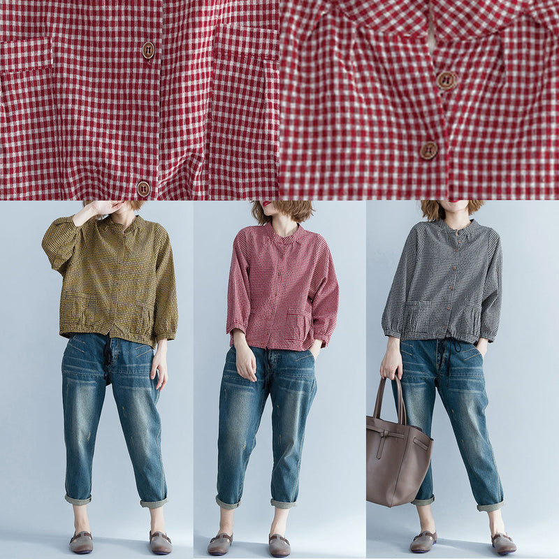 Loose Yellow Linen Long Shirts Tutorials Long Sleeve Loose Stand Collar Blouses