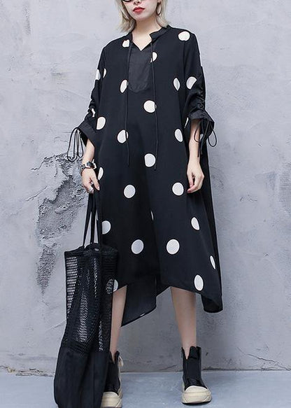Loose Yellow Prints Chiffon Outfit Drawstring Long Patchwork Dresses
