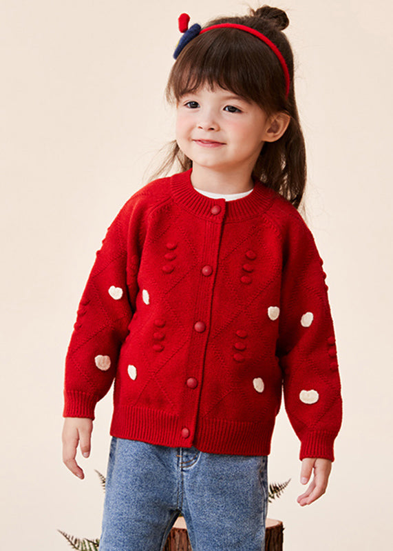 Beige O-neck Button Cotton Knit Kids Sweaters Spring