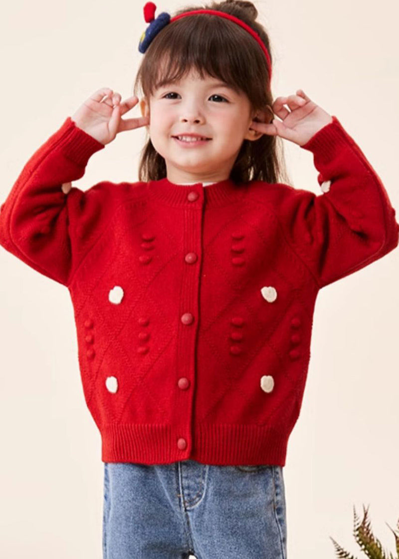 Beige O-neck Button Cotton Knit Kids Sweaters Spring