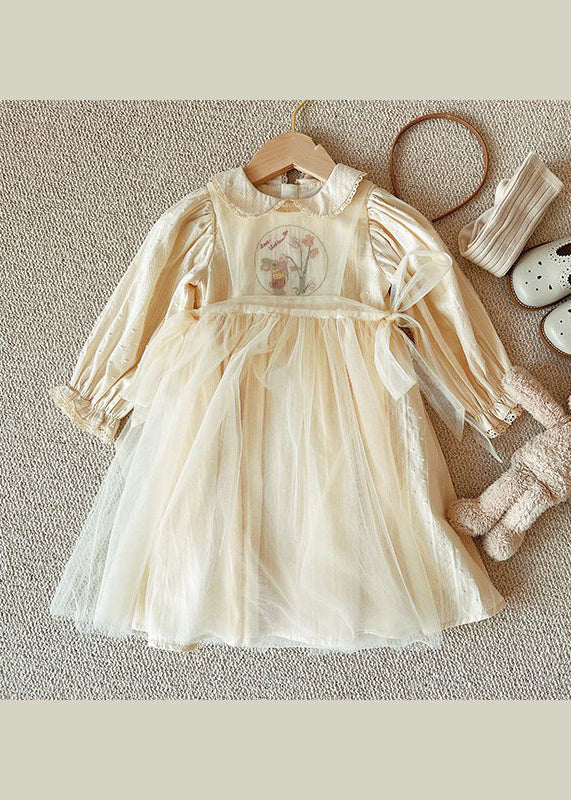Beige Peter Pan Collar Patchwork Tulle Baby Princess Dresses Fall