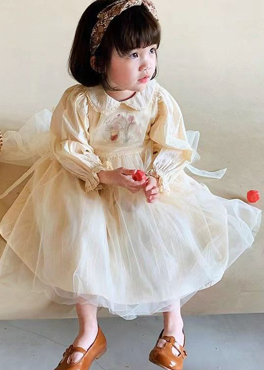 Beige Peter Pan Collar Patchwork Tulle Baby Princess Dresses Fall