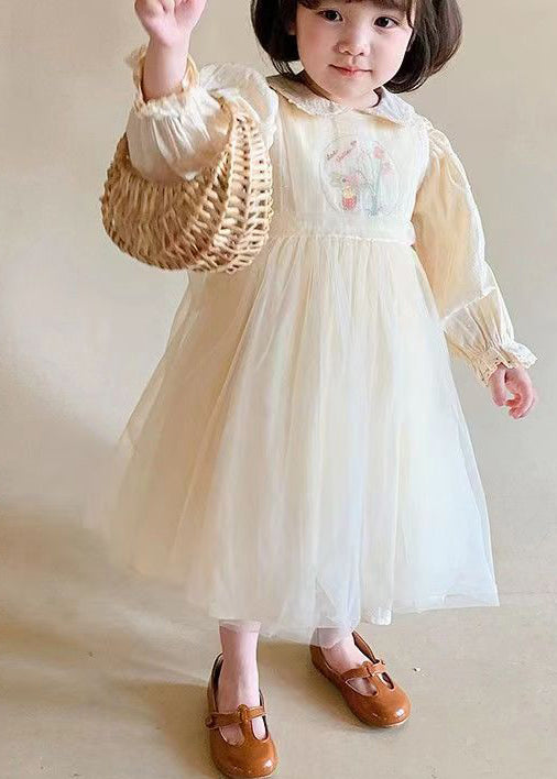 Beige Peter Pan Collar Patchwork Tulle Baby Princess Dresses Fall