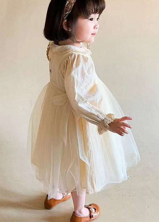 Beige Peter Pan Collar Patchwork Tulle Baby Princess Dresses Fall